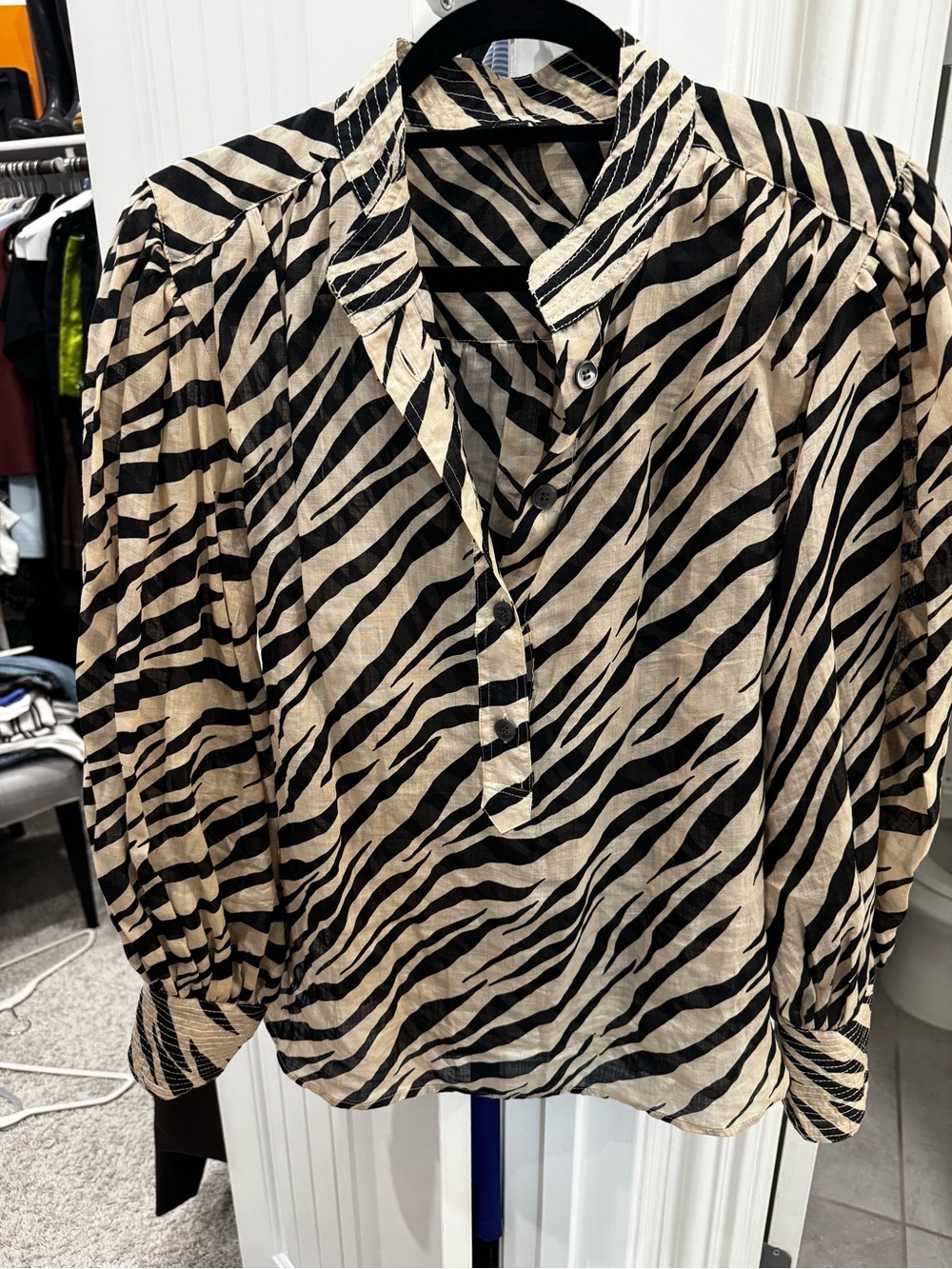 Banana Republic Zebra Print Button-Front Blouse - Black & Cream